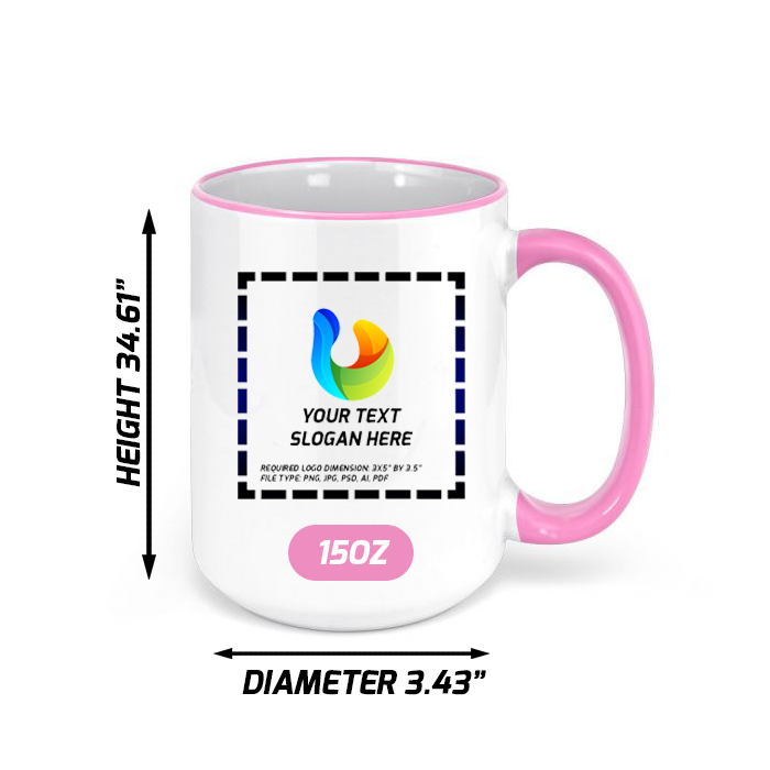 Custom Pink Rim Ceramic Mug 15 oz with logo for creative agencies and design teams