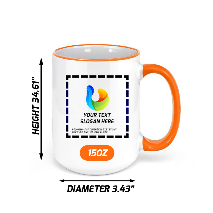 Ceramic Mug with Orange Colored Rim & Handle – 15 OZ