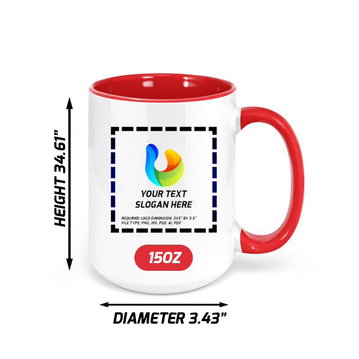 Ceramic Mug with Red Colored Inside & Handle – 15 OZ