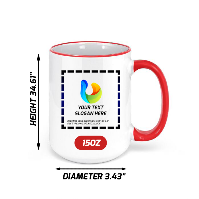 Custom Red Rim Ceramic Mug 15 oz with logo for employee rewards and sales recognition