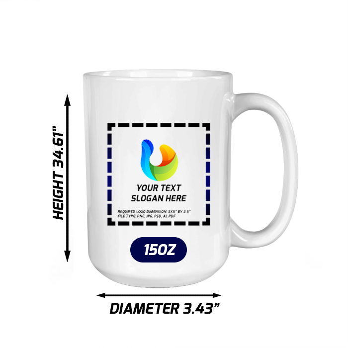 Custom White Ceramic Mug 15 oz with logo for employee gifts and office coffee branding