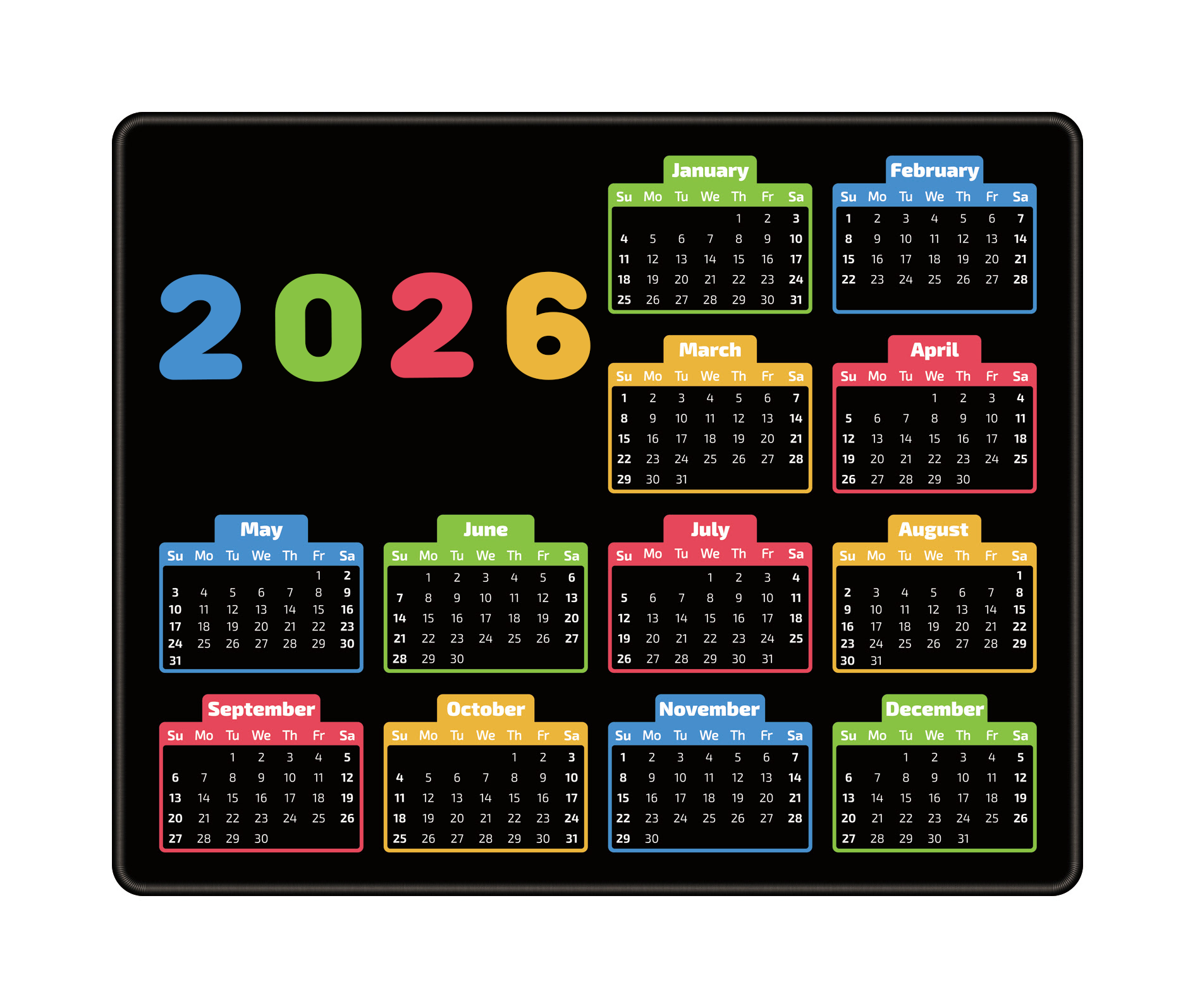Calendar Mouse Pad 2026